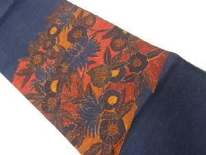 アンティーク　手織り紬草花模様袋帯（材料）
